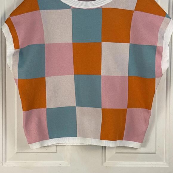 Retro 50s Style Colorful Checker Sleeveless Crop Top Small - Picture 5 of 7